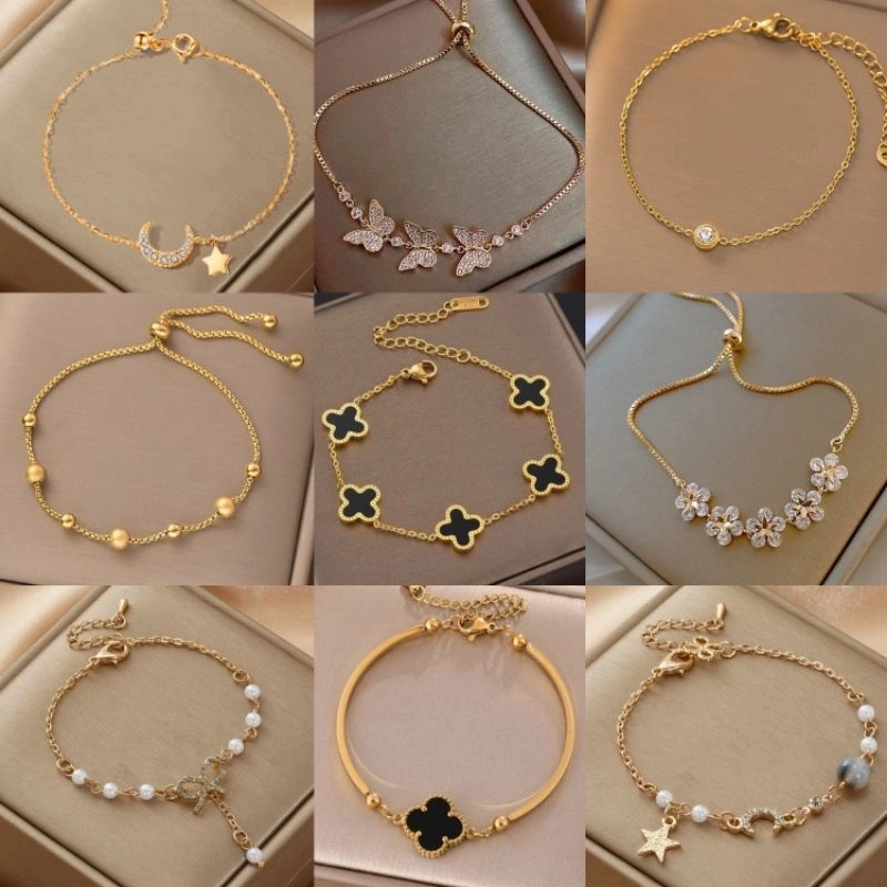 Gelang Tangan Wanita Kristal Mutiara Aesthetic Aksesoris Fashion Ala Korea