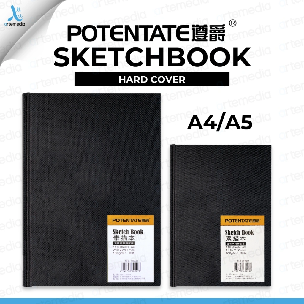 Potentate Hard Cover Sketchbook A5/A4 Stitch Bound Sketch Book 100gsm for Drawing & Illustration | Buku Sketsa 220 Halaman untuk Pensil, Charcoal Pencil, Brush Pen, Drawing Pen, Gel Pen, Pensil Warna