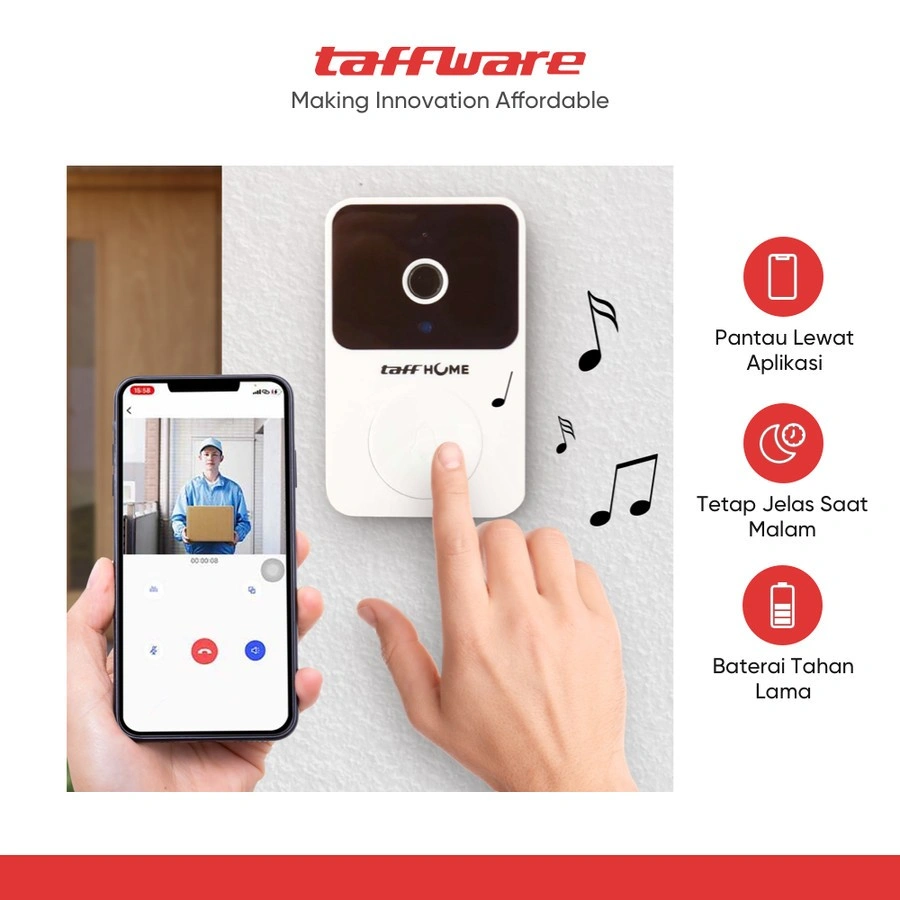 TaffHOME Bel Rumah Smart Doorbell Wireless Video HD Talkback - X9