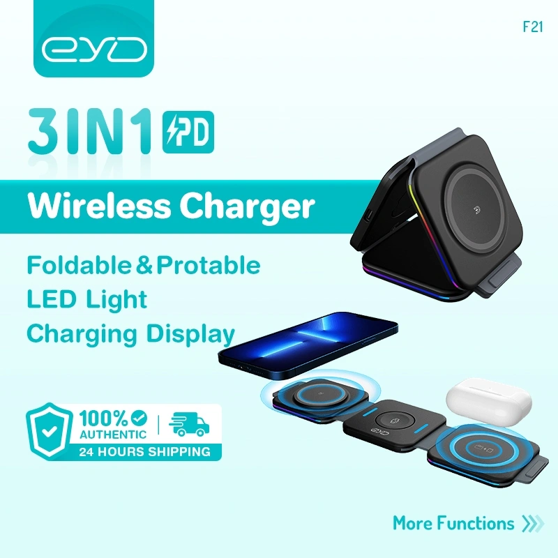 EYD F26 3 IN 1 MagSafe Wireless Charger 15W Foldable Portable Original Charger Fast Charging For iPhone iWatch Airpods and Android Pengisian daya nirkabe