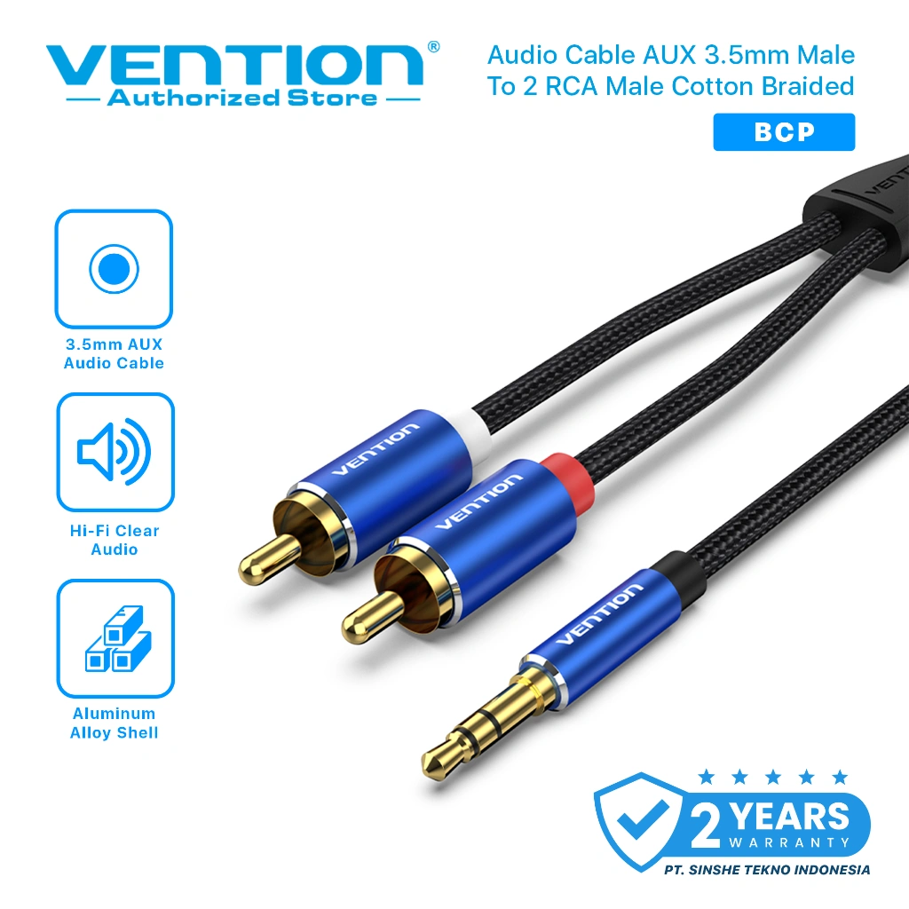 Vention Kabel Aux 3.5mm To 2 RCA Male Braided Speaker Audio Stereo Speaker Home Music