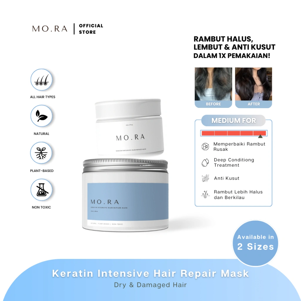 (MO.RA / MORA) KERATIN INTENSIVE HAIR REPAIR MASK / VEGAN HAIRMASK / CREAMBATH /  HAIRMASK/ CONDITIONER / RAMBUT RUSAK / RAMBUT KERING / RAMBUT WARNA / RAMBUT RONTOK / RAMBUT BERCABANG / MO RA ESSENTIALS / MO.RA / MO.RA HAIRMASK / MORA OFFICIAL STO