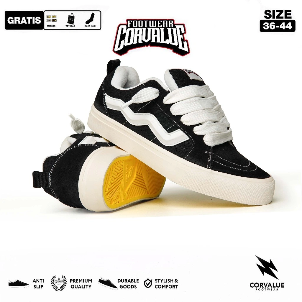 CORVALUE - Otaru Black White OG | Sepatu Sneakers Pria Wanita Canvas Casual