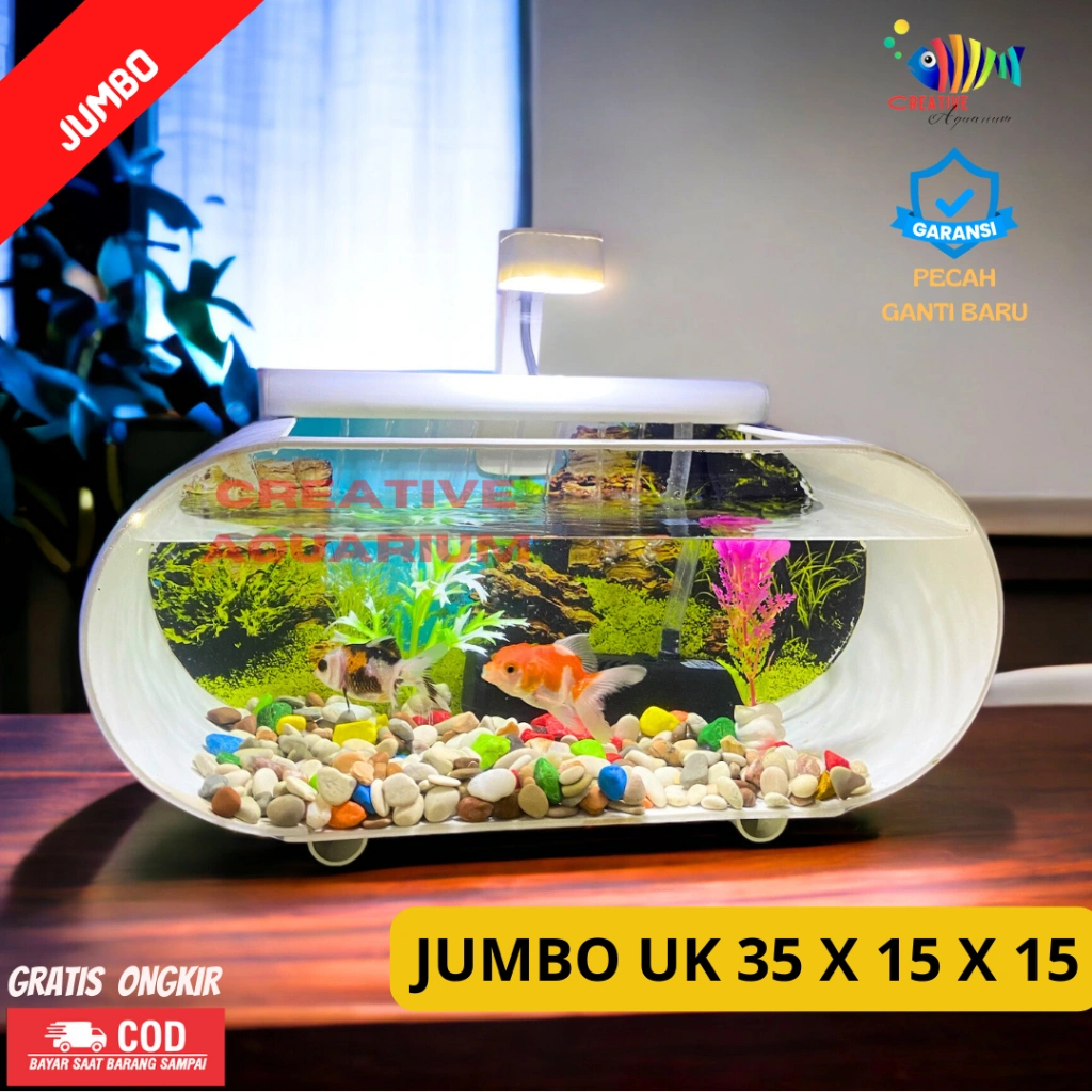 1 Set lengkap aquarium kaca akrilik ukuran Besar 35x15x15 lengkap dengan mesin oxygn dan filter tinggal pakai