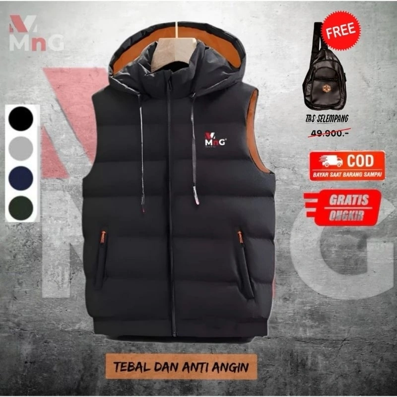 MnG Rompi Pria Hoodie Pelindung Dada Waterproof Anti Angin Polos Dewasa Wanita Unisex