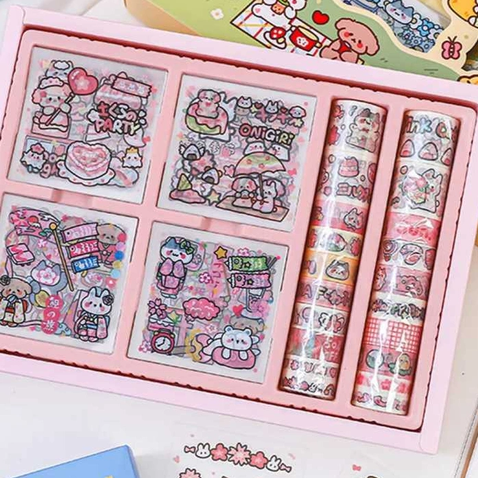 Stiker Box Momo [Stiker+Solatip] Whasi Sticker SET Dekor Dairy Jurnal Anak