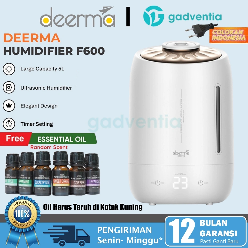 Deerma F600 Air Humidifier Ultrasonic 5l Touch Screen Pelembab Udara Ruangan Kantor Kamar Oil Aromaterapi