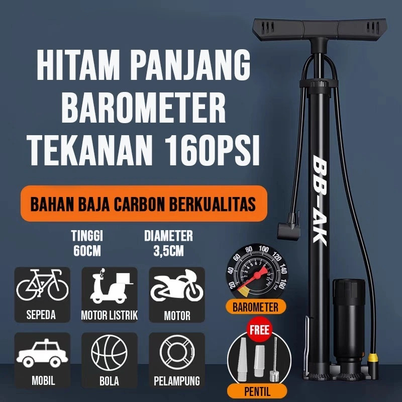 Pompa Angin Ban Sepeda Dan Motor Kompa Sepeda Meter Tekanan Manual Dual Pentil Alloy