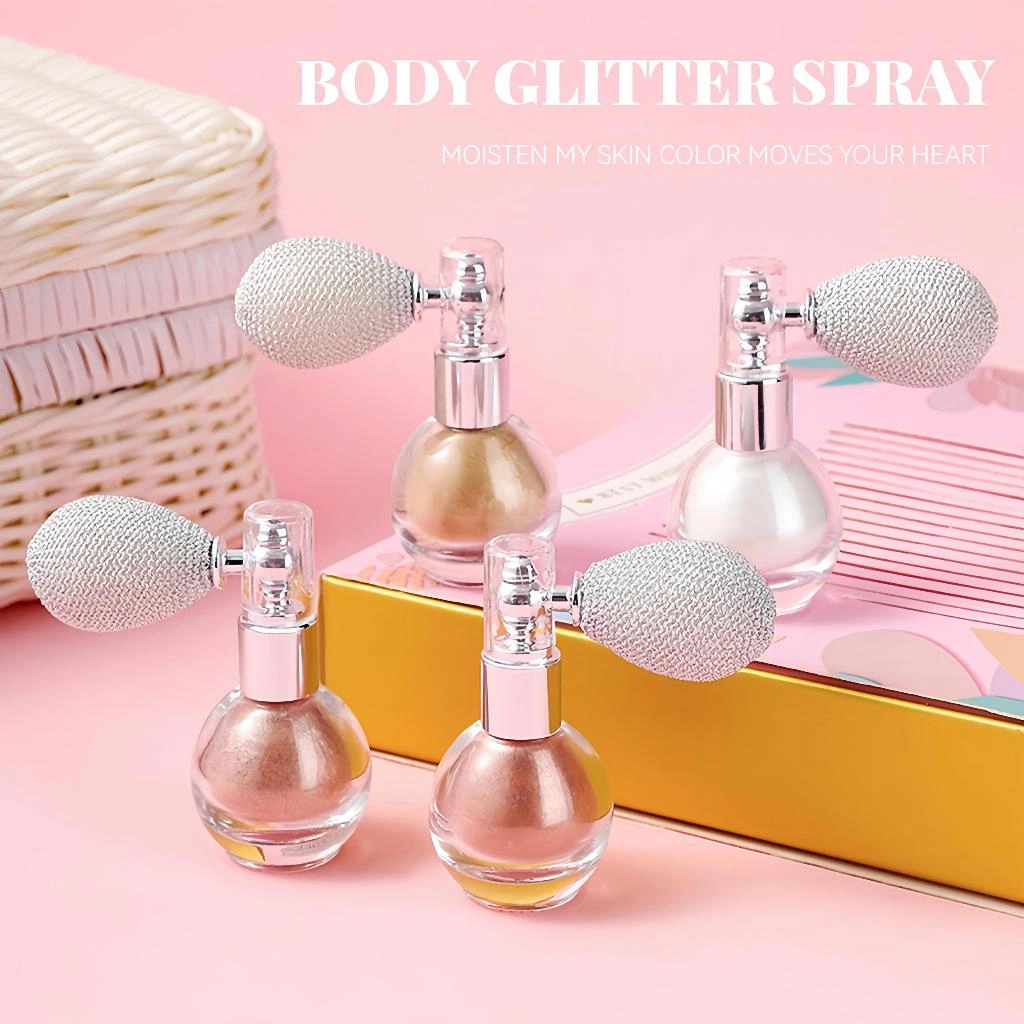 Glitter Highlighter Powder Spray Shimmer Sparkle Powder Makeup for Face Body Hair Highlight