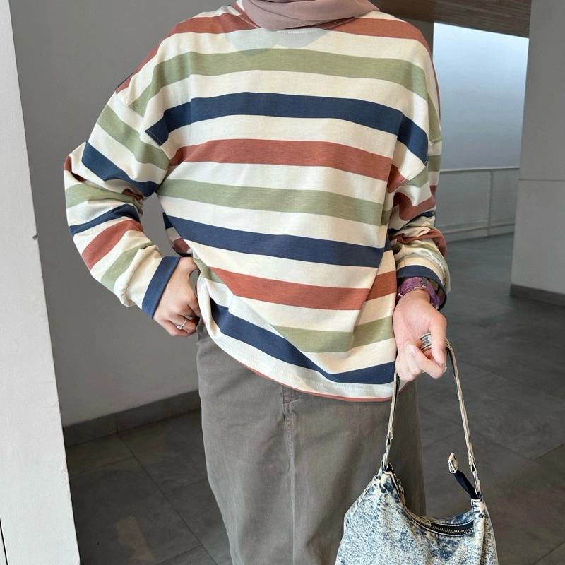 PROUDYHIJAB - Gyomi Oversized Shirt Blouse Korean Atasan Wanita Kaos Jumbo Motif Salur Busui Friendly Bukaan Kanan Kiri Murah