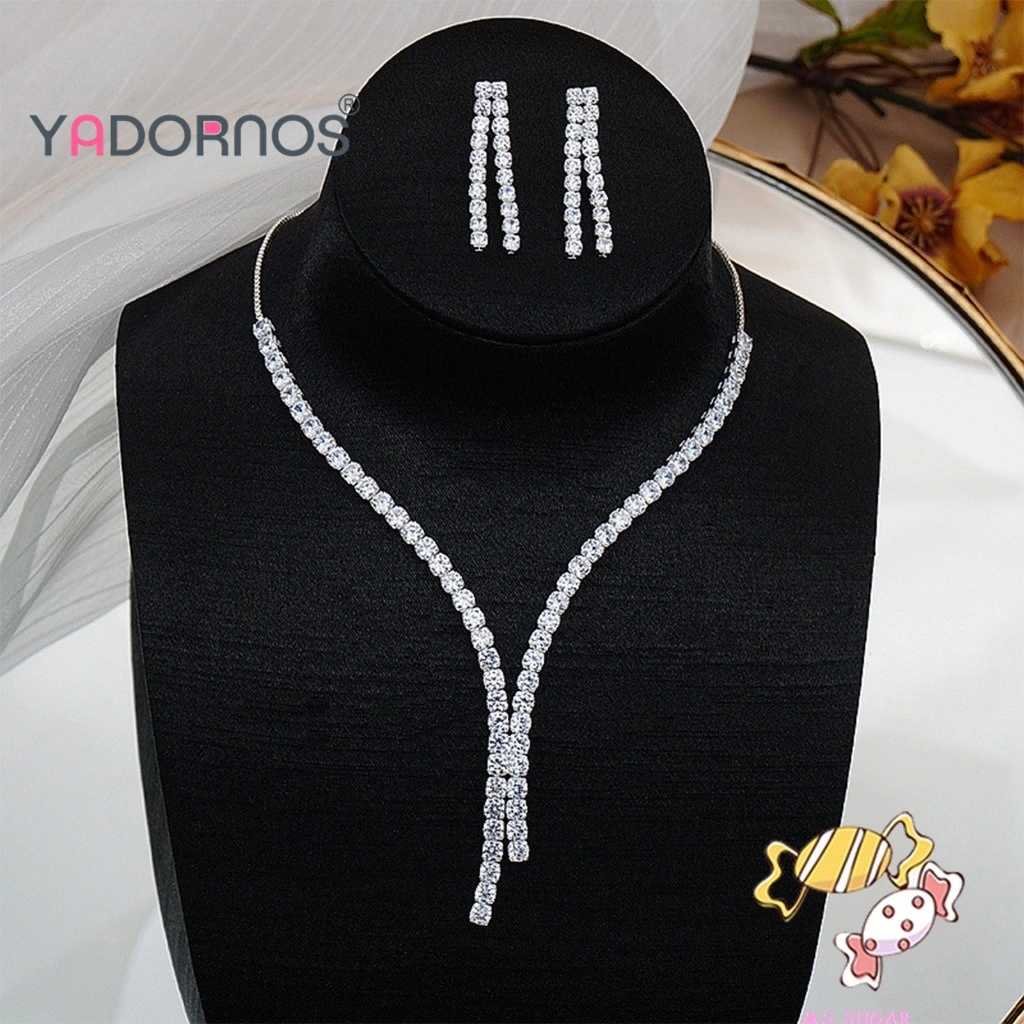 YADORNOS Set Perhiasan-Kalung Garis Berlian Kristal Penuh-Set Aksesori Serbaguna Minimalis-Aksesori Pernikahan Pengantin
