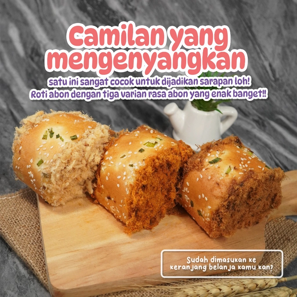 ROTI ABON (ABON AYAM MANIS, ABON AYAM PEDAS dan ABON SAPI GURIH) FLOSS ROLL (dikirim random)