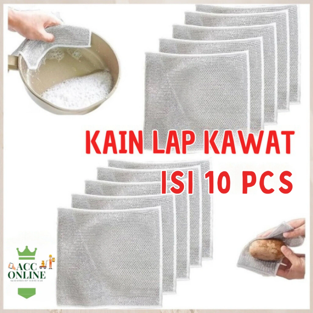 (ISI 10) Kain Lap Kawat Dapur Bentuk Petak Halus Untuk Membersih Panci Dan Piring Kain Cuci Piring