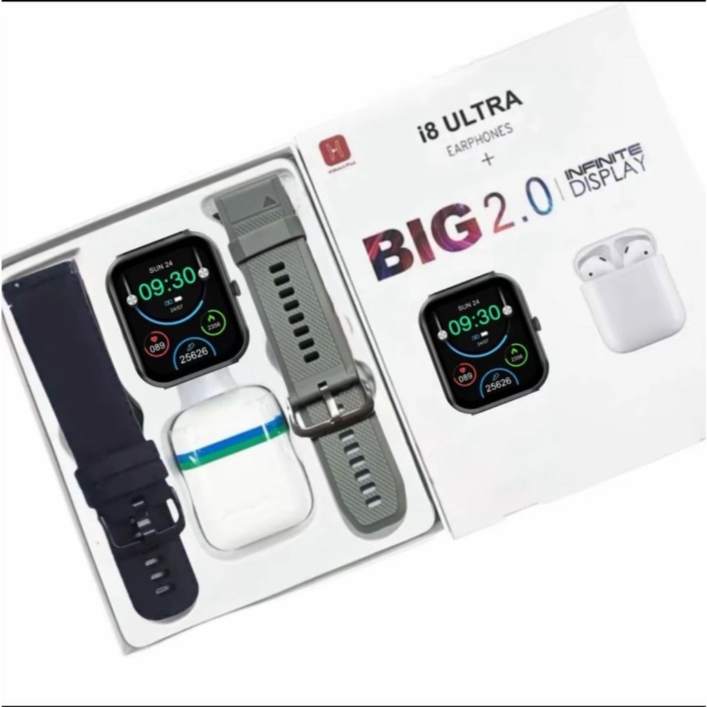 GARANSI-SC COD Smartwatch i8 Ultrah Watch i8 Free 2 Tali+Earphone TWS Full Layar ADA Kalkulator support ios