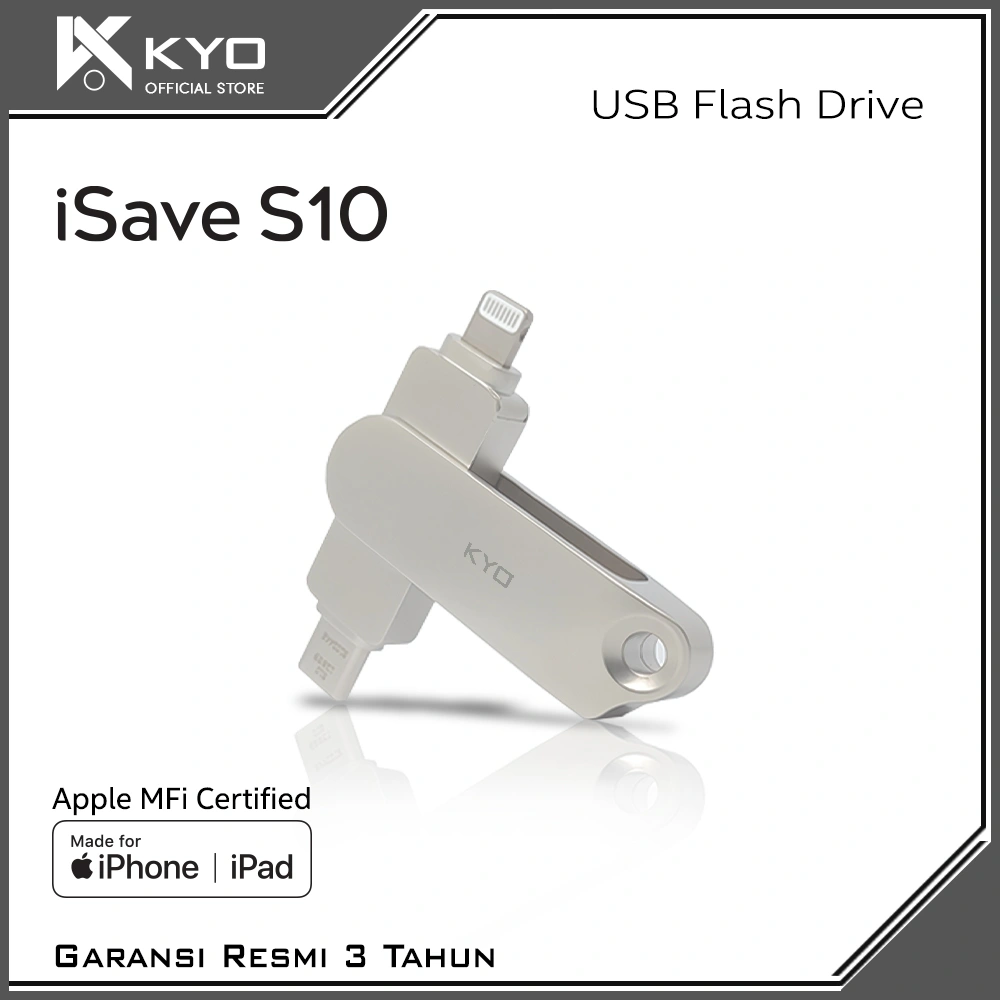 KYO iSave S10 MFI Certified Lightning Flash Drive For iPhone iPad iPod 32GB 64GB 128GB 256GB 512GB USB Flash Drive Lightning + Type-C dual-head 2 in 1 iPhone SSD Flash Disk