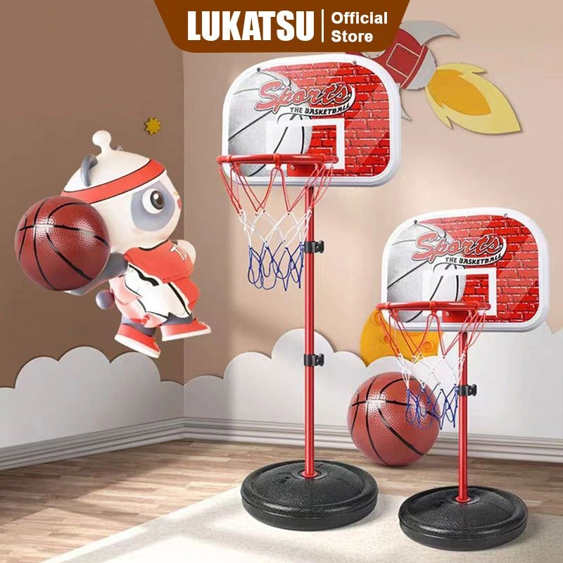LUKATSU Mainan Ring Basket Anak 145 cm Tinggi Disesuaikan Dapat Dipindahkan Ring Basket Luar Ruangan Mainan Bola