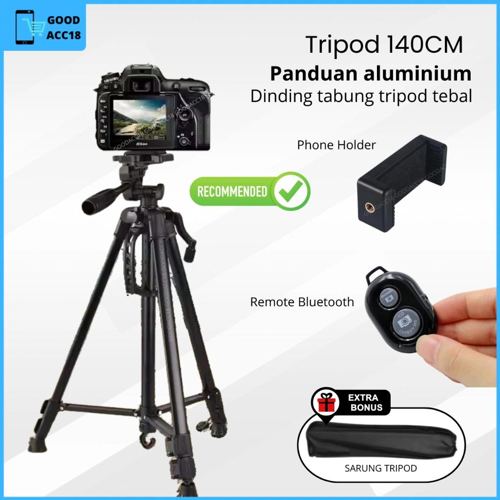 3366 Tripod Kamera Hp Remote Bluetooth 1,4 Meter Tripot Live Streaming Konten Video 140 cm Bahan Aluminium Rotasi 360 Derajat