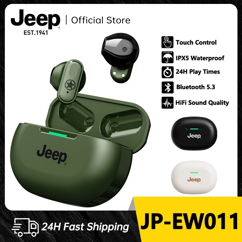 Jeep EW011 TWS Headphone Nirkabel Bluetooth Earphone Bluetooth 5.3 Bass Headset Musik Olahraga Tahan Air dengan Mikrofon Speaker Mini untuk IOS Android