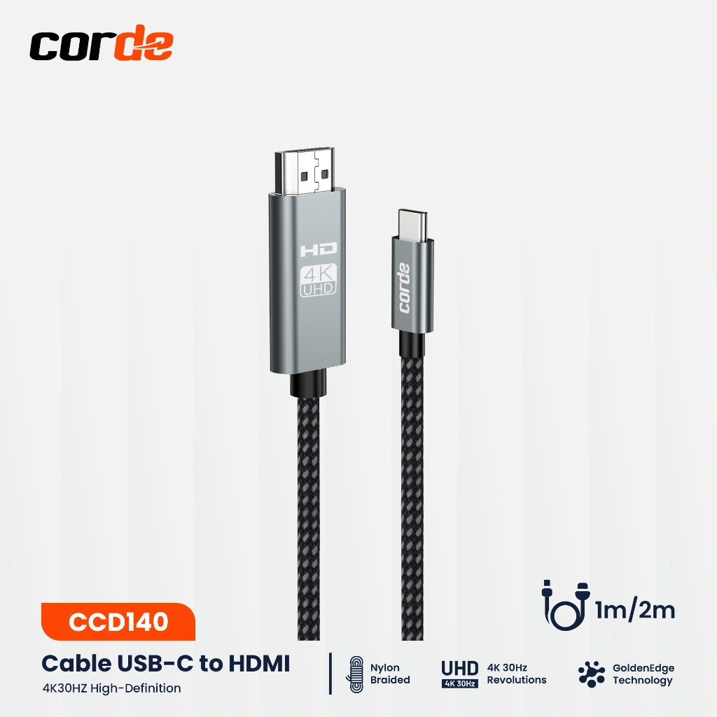 CORDE Kabel Type-C to HDMI TV Screen Projector 4K30HZ Support MacBook & HP Panjang 1M 2M