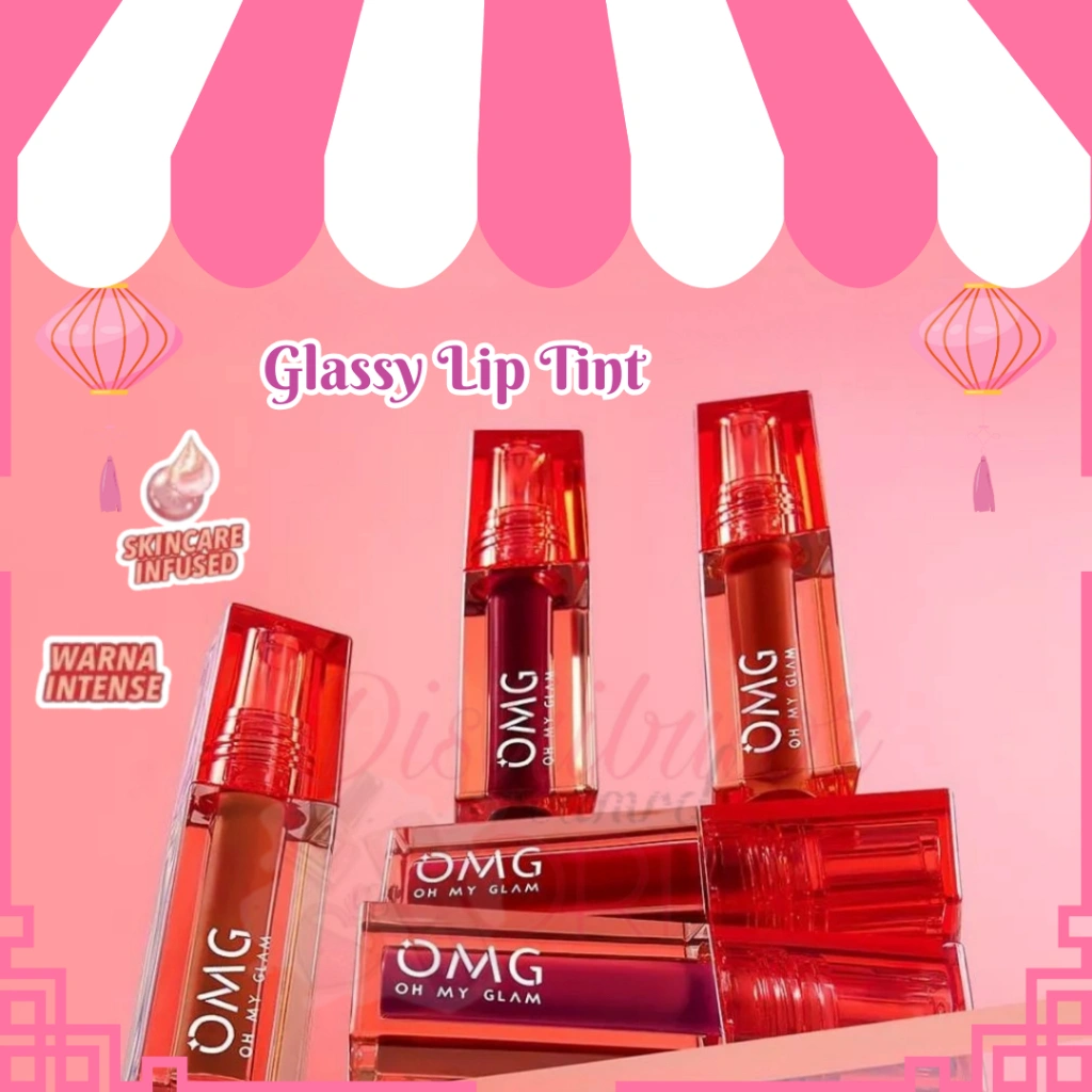 OMG OH MY GLAM Glassy Lip Tint 2g - Lip Tint Warna Intense Tahan 12 Jam, Skincare Infused