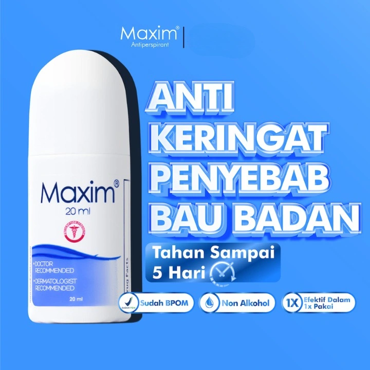 Maxim Antiperspirant Deodoran RollOn 15 Untuk Area Ketiak Basah Berkeringat dan Bau Badan Isi 20ml