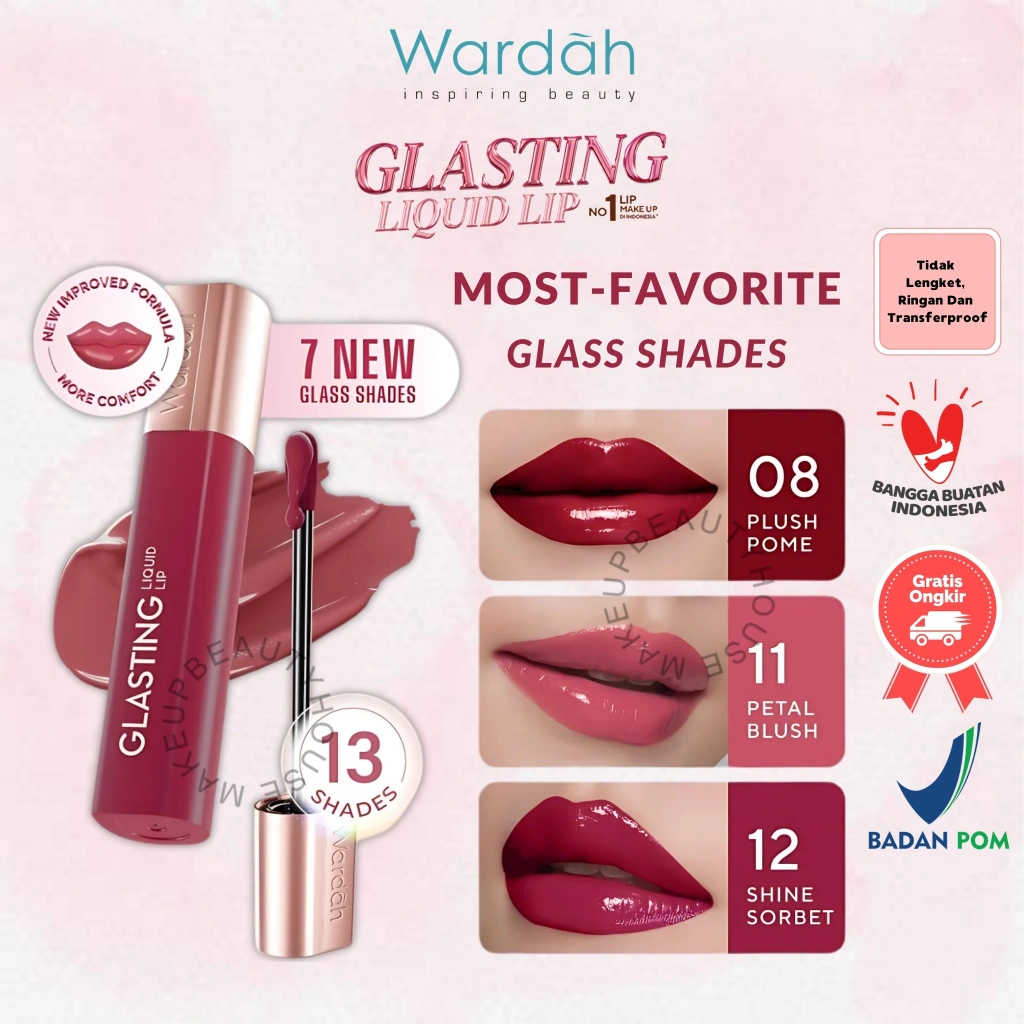WARDAH Glasting Liquid Lip - Hi-Pigmented Glass Color, Ringan, Tidak Lengket, Transferproof