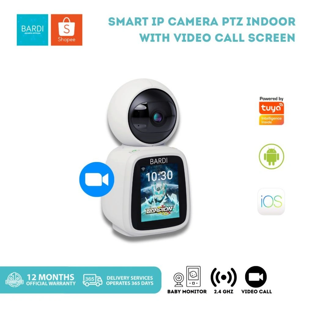 BARDI Smart IP Camera PTZ Indoor with Video Call Screen IoT Automation 2MP 1080HD WiFi Baby Monitor