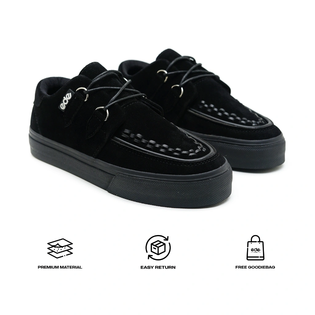 Edefootwear ALPHA - Sepatu Sneakers Casual Derby Vintage Suede Vulcanized Hitam Pria