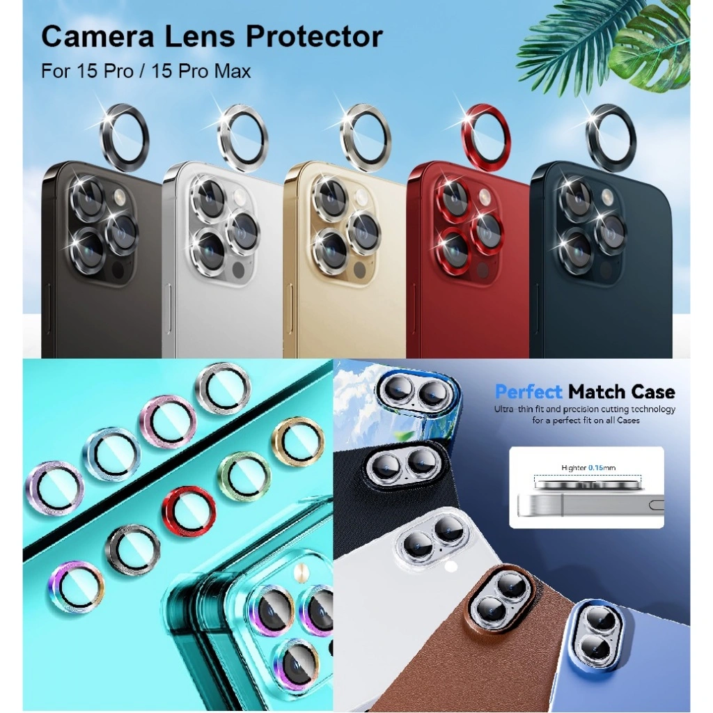 MODERN !! Prime Glass Camera Ring Protector Compatible with iPhone 16 Pro/iPhone 16 Pro Max 16 16+ 15 Pro Max 14 14+ 13 13 Promax  - Silver Black Hitam Hijau Biru Green Blue Grey Abu Gold Emas PInk Antigores Lensa Kamera Screen Protector Lens Lensa
