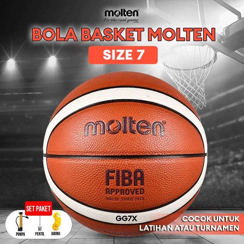 BOLA BASKET MOLTEN GG7X SIZE 7 EXTRA POMPA PENTIL JARING COCOK UNTUK LATIHAN DAN TURNAMEN