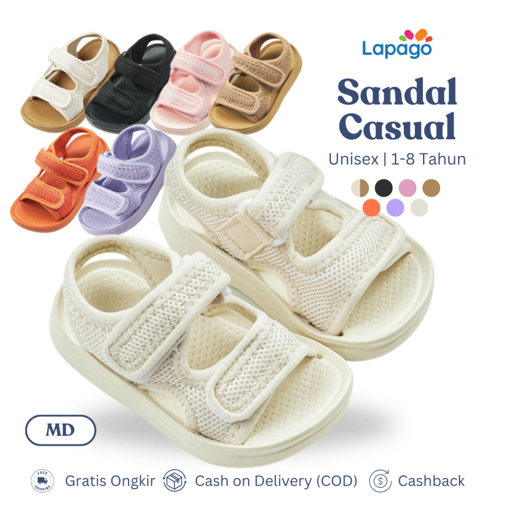 LAPAGO  Sepatu Sandal Anak Kain Jala Lembut Laki laki Perempuan Umur 1-8 Thn Bahan Eva Type MD