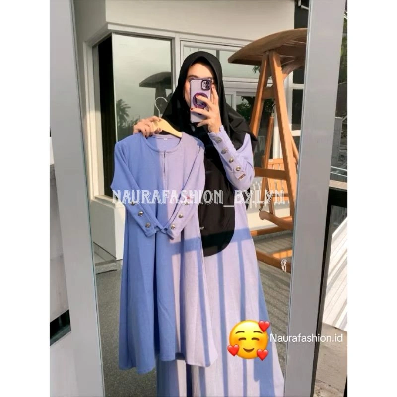 NAURA FASHION -Abaya Madina Ibu dan anak usia 1-15 tahun bahan seline rib viscose adem lengan kancing gold