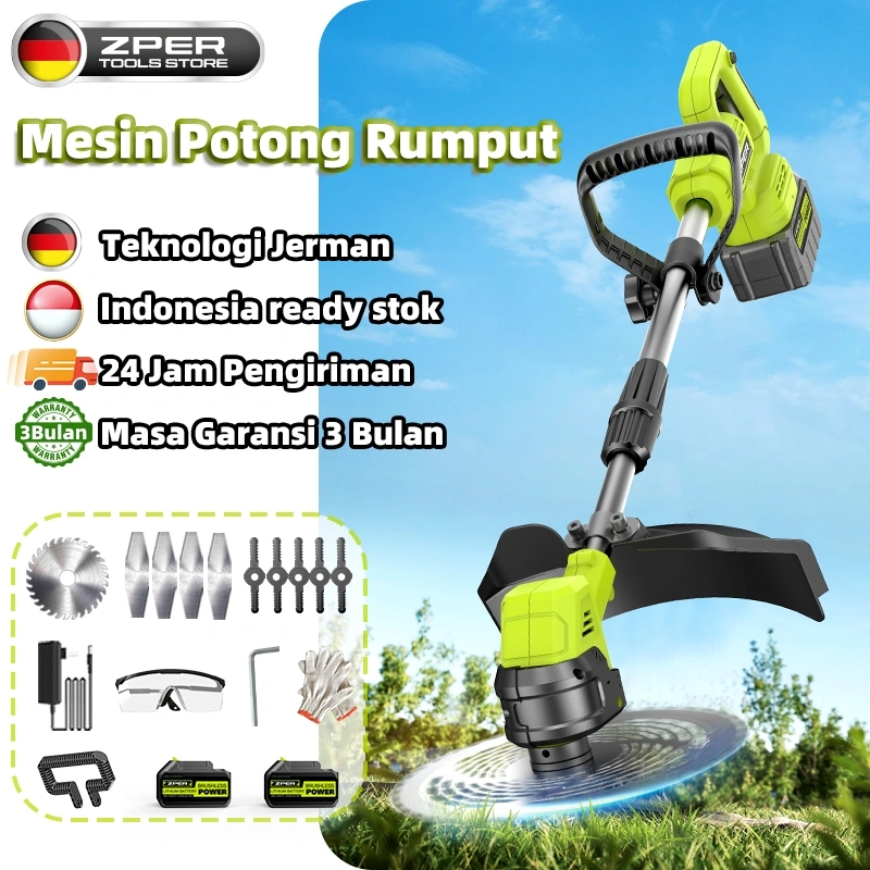 ZPER Mesin Potong Rumput Baterai Alat Pemotong Rumput Elektrik Listrik Pemangkas Gunting Rumput