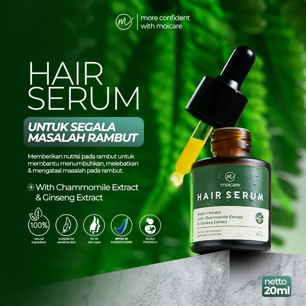 MOICARE Hair Serum - Anti Hair Fall Treatment With Biotin Keratin Ginseng Chammomile Extract Mengatasi Rambut Kering & Rontok