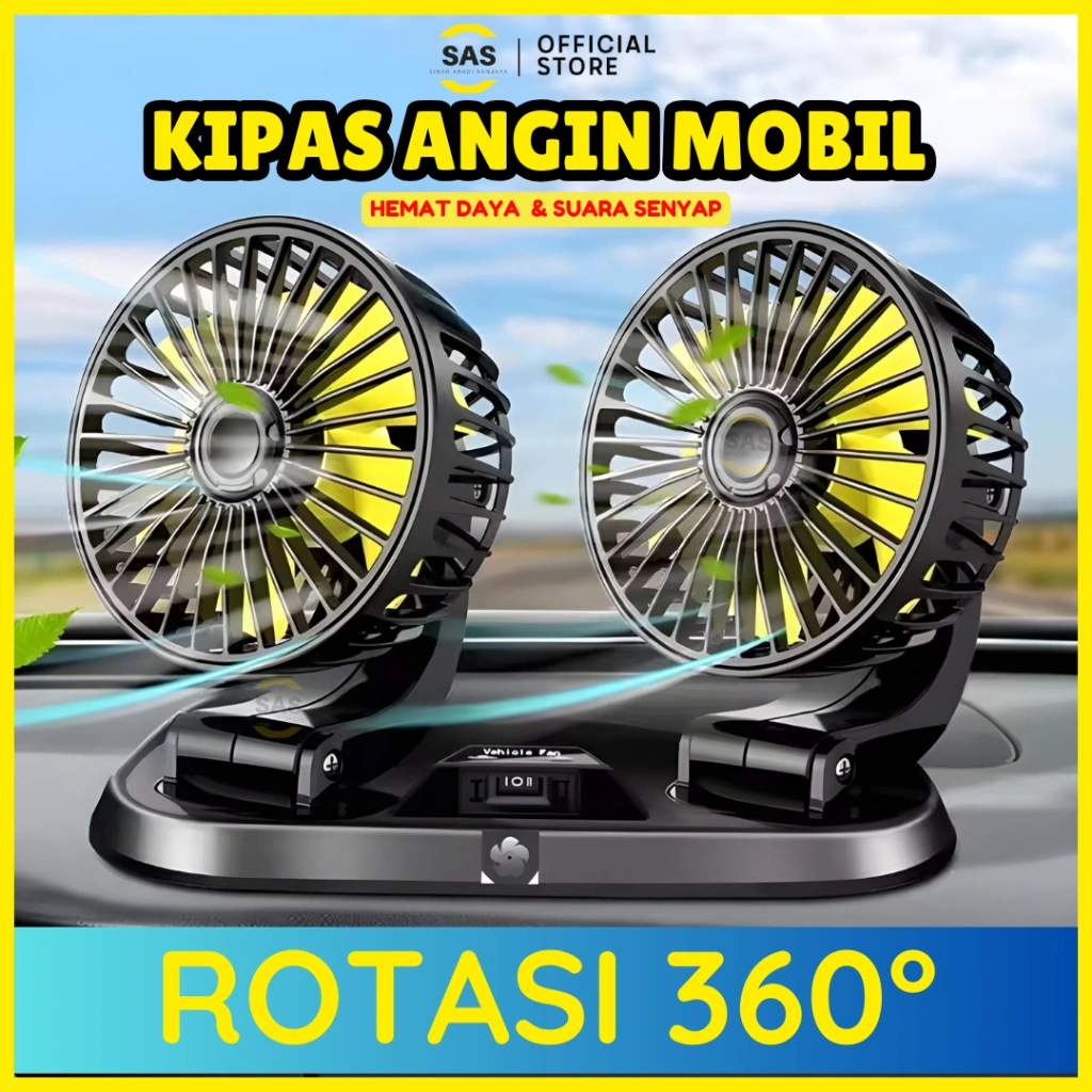 [SAS] Kipas Angin Mobil 2 Kepala 12 Volt / Kipas Pendingin Mobil Truck Kipas Dashboard Mobil Multifungsi 360°