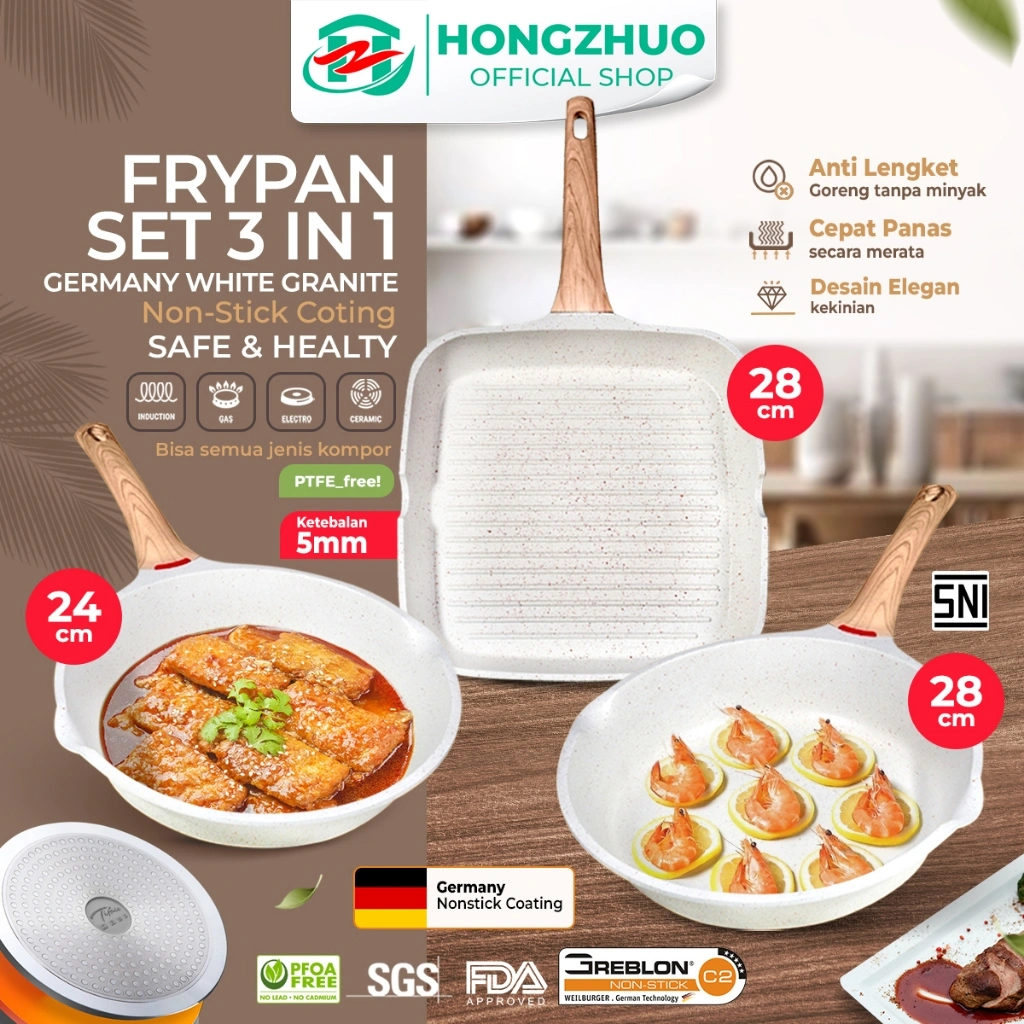 Tifale by Hongzhuo Granit Putih Anti lengket Peralatan Masak Dapur Untuk Semua Kompor Panci Wajan Penggorengan Grillpan Panci Mpasi