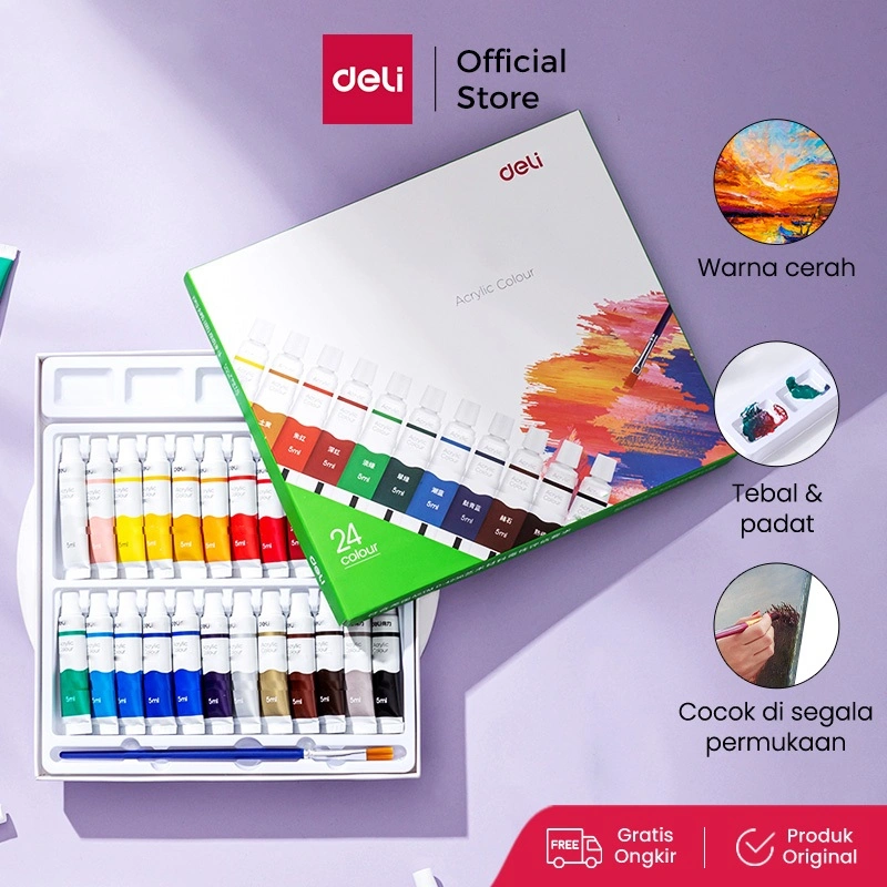 Deli Acrylic Paint / Cat Akrilik Anak 24/36 Warna Dapat Ditulis di Kain Tanah Liat 73912 73915