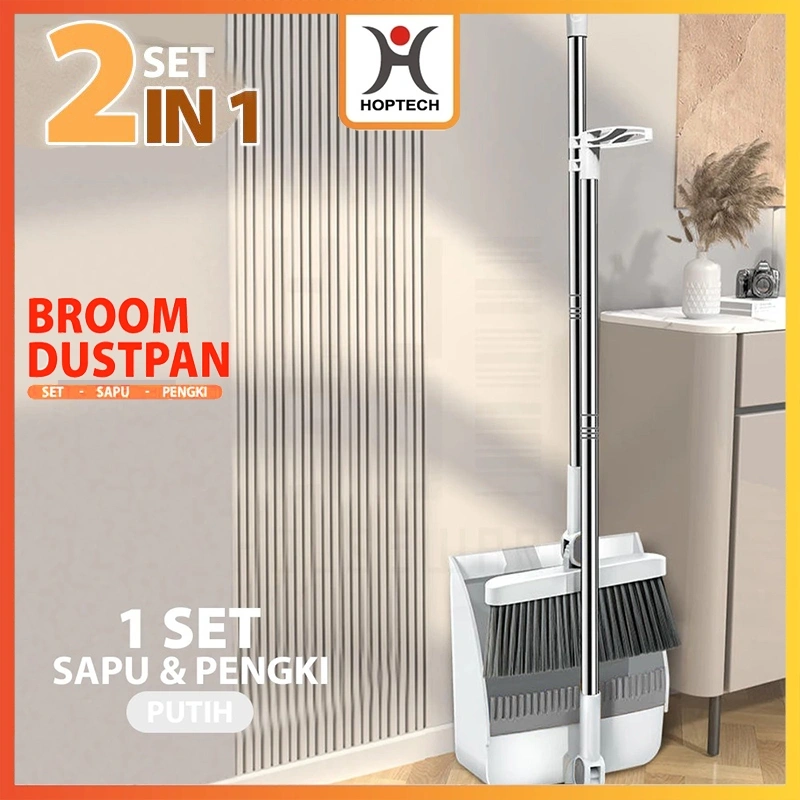Hoptech - Set Sapu Pengki Lipat Praktis | Broom Set Dustpan Multifungsi Alat Pembersih Lantai