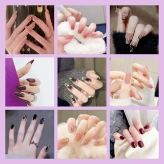 Kuku Palsu +Lem Nail Art Wisuda fake nails Sekolah Lengkap Nikahan 1 set 24pcs COD