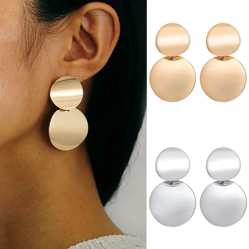 Lupita Double Coin Stud Statement Earrings Anting Tusuk Bulat Lingkaran Besar Edgy Susun