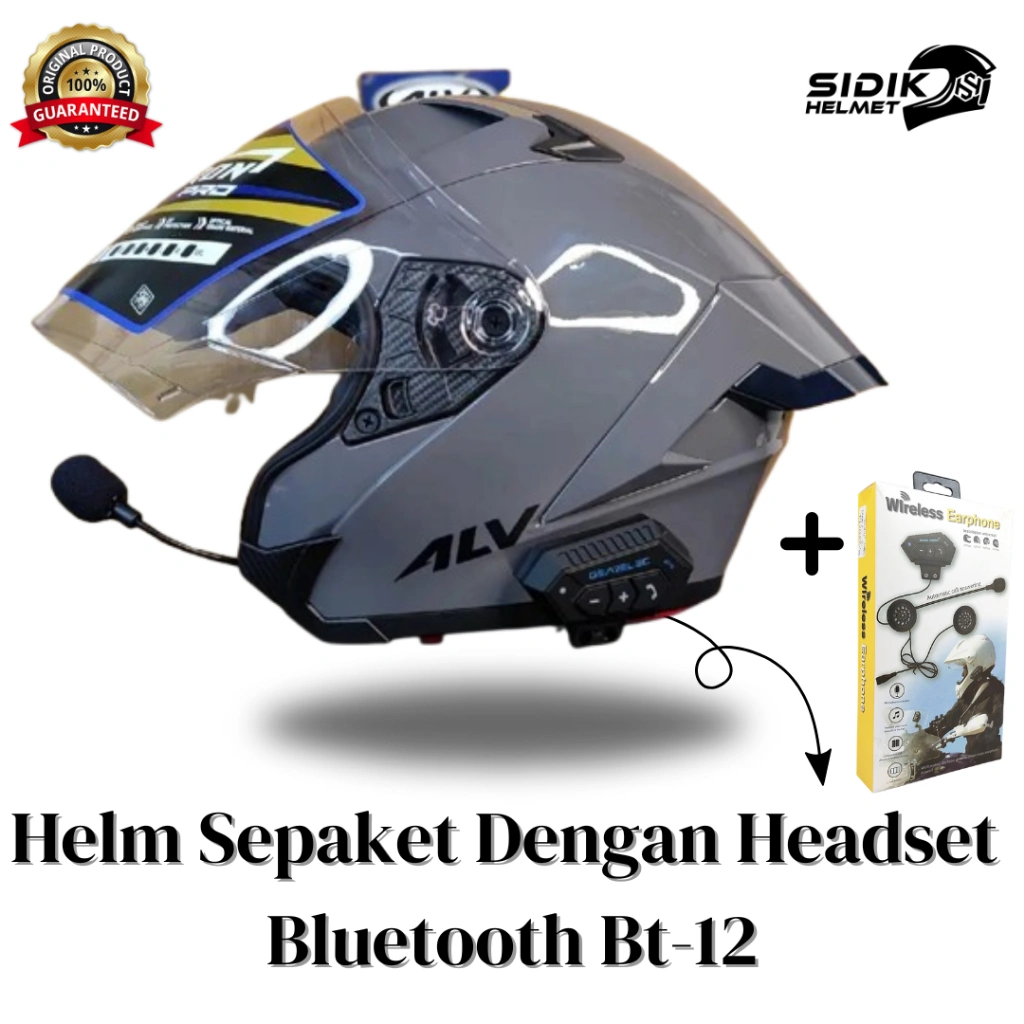 (SEPAKET)HELM ALV ULTRON PRO DENGAN HEADSET BLUETOOTH BT-12 100% ORIGINAL, HELM ALV FREE SPOILER  Helmet Half face terbaik,Terlaris Bestseller, Alv ultron pro  paket ganteng