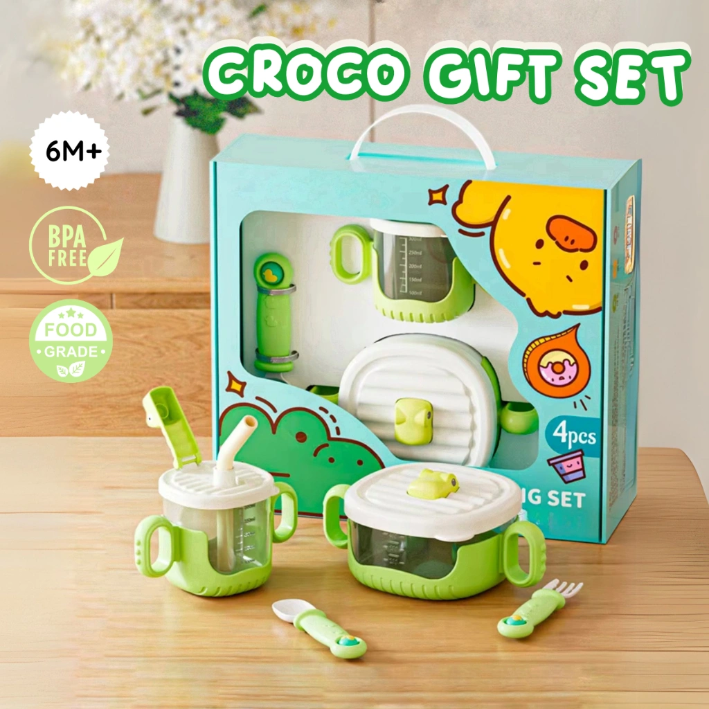 BabyGO Gift Set - Tempat Makan dan Minum Bayi MPASI / Peralatan Makan Bekal Anak Lunchbox dengan Piring Gelas dan Sendok Garpu - Hadiah Lahiran / Kado Ulang Tahun Anak-Anak Bowl