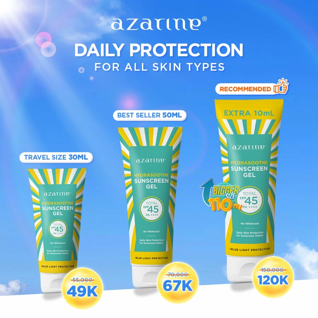 Azarine Hydrasoothe Sunscreen Gel SPF45 PA++++ [30ml/50ml/110ml] [LOLOS UJI INVIVO INVITRO] BEST SELLER Chemical Sunscreen Untuk Kulit Berminyak dan Berjerawat
