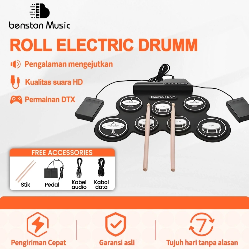 Benston Music Surabaya- Set Drum Portabel Set Drum Linting Tangan Drum Elektronik Portabel Lipat Drum Rumahan Untuk Anak-Anak Dan Pemula 3301
