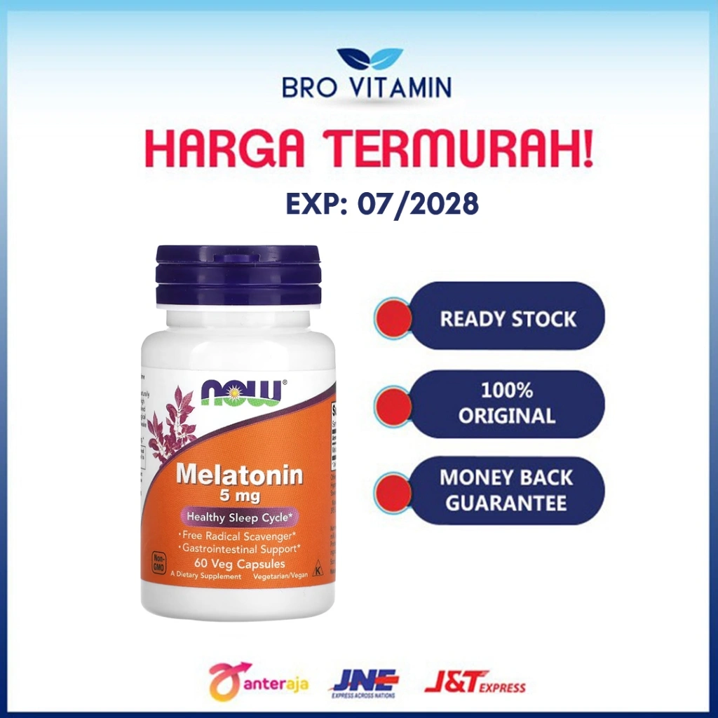 NOW Melatonin 5 mg 60 Caps l gangguan sulit tidur insomnia lelap