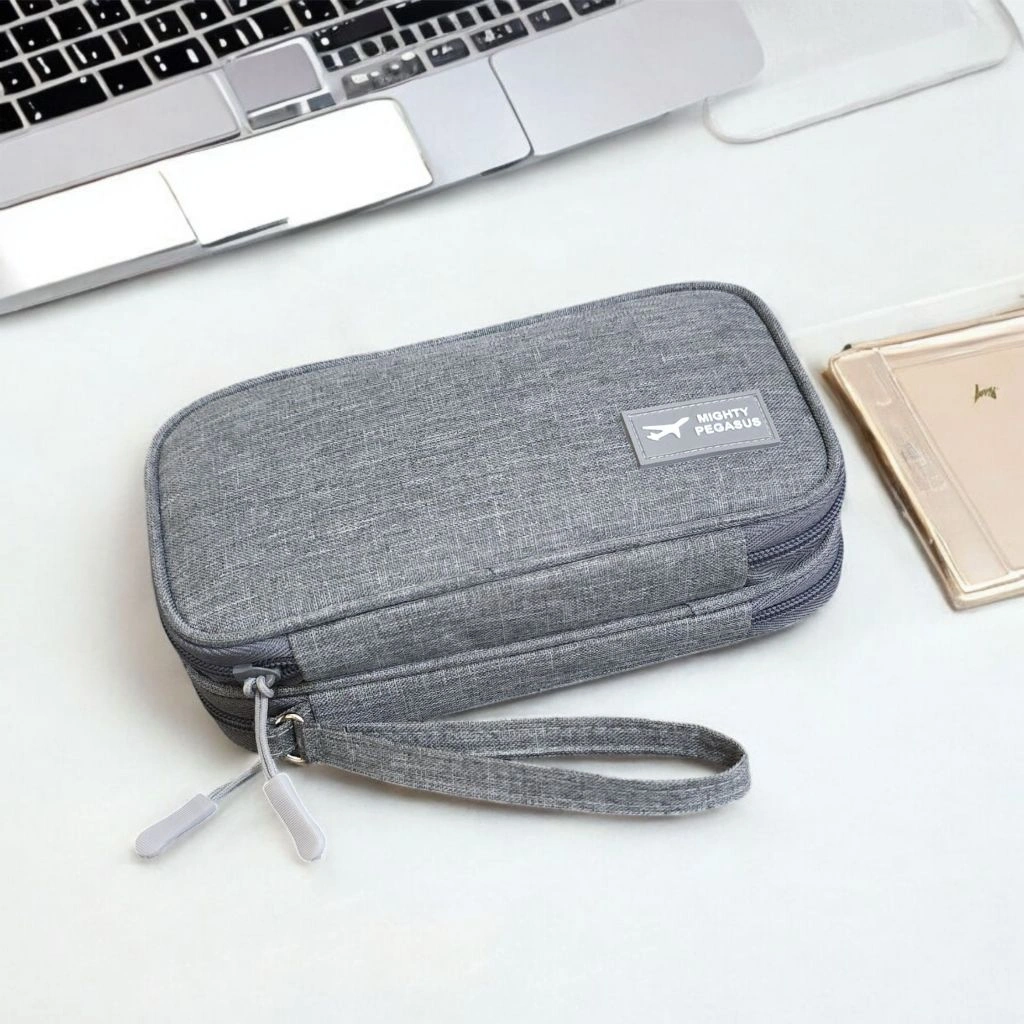 Mega_1688 TAS GADGET DOUBLE LAYER ORGANIZER POUCH CANVAS KABEL HP POWERBANK 1058