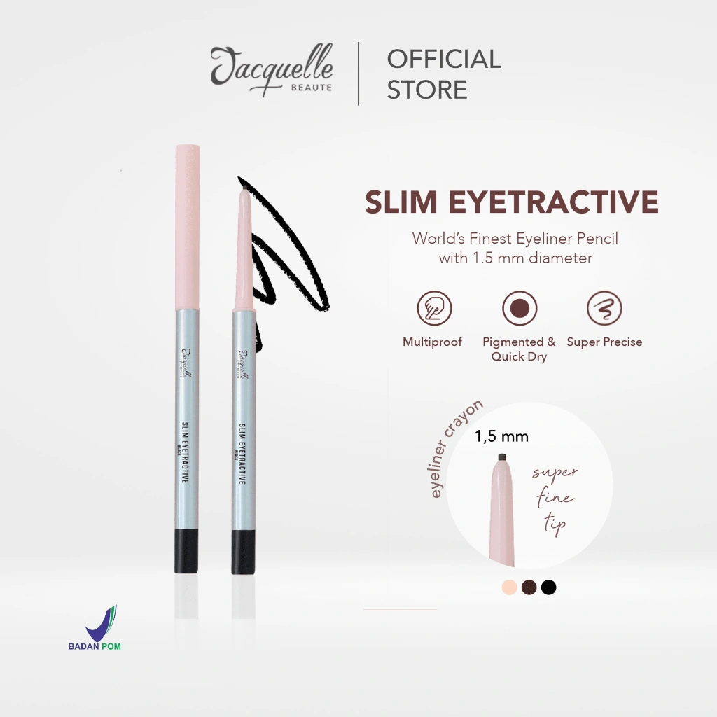 Jacquelle Slim Eyetractive - Eyeliner Pencil Waterproof & Smudge Proof - Pigmented Tahan Lama