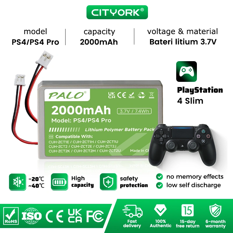Cityork Baterai Batre Stik PS4 Ds4 PS4 Pro PlayStation 4 Slim Wireless Controller 3.7V 2000mAh 7.4Wh Highly matched large capacity safety protection replacement battery