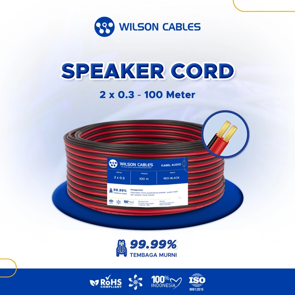 WILSON CABLES - Kabel Audio 2x0.3 mm² (100 Meter) - Kabel Speaker Cord Tembaga Serabut