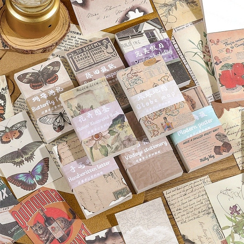 60pcs kertas dekor 5x8cm material paper vintage deco jurnaling scrapbook diy